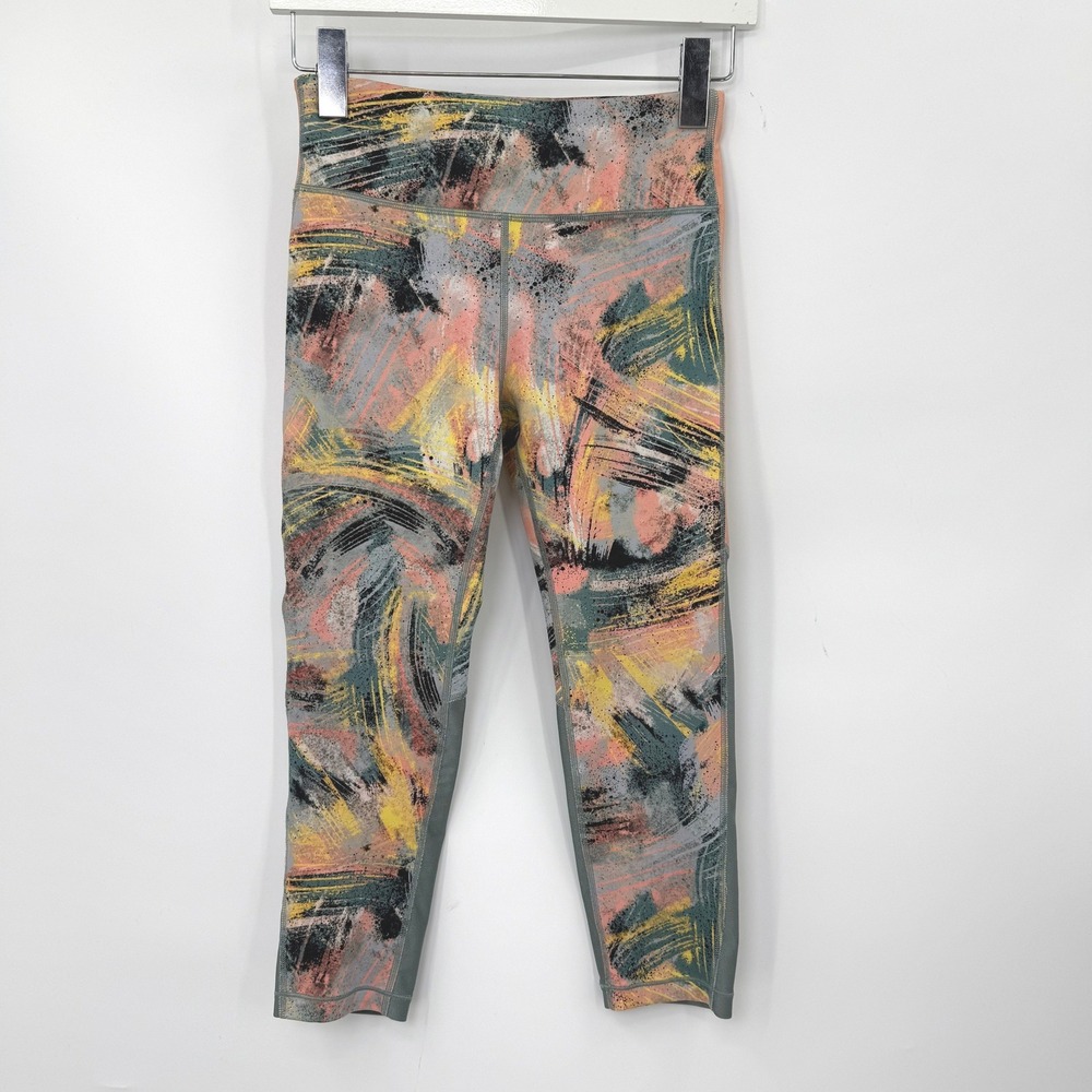 Athleta Girl Simone Biles Leggings Kid 14 Abstract Print Cropped Yoga Gym Sporty